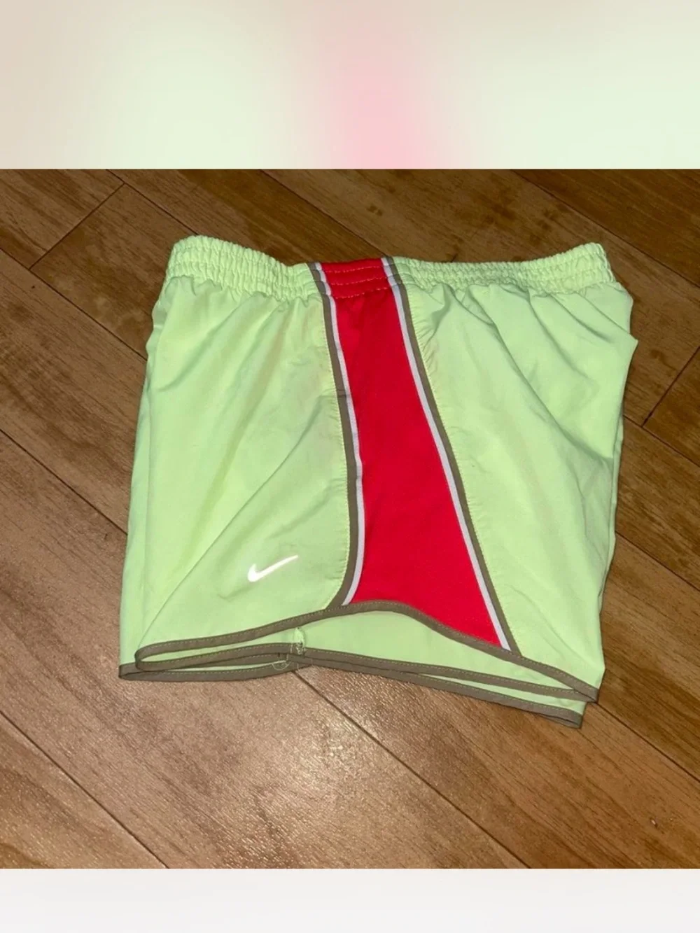 Nike Neon Lime Athletic Shorts with Red Center Panel